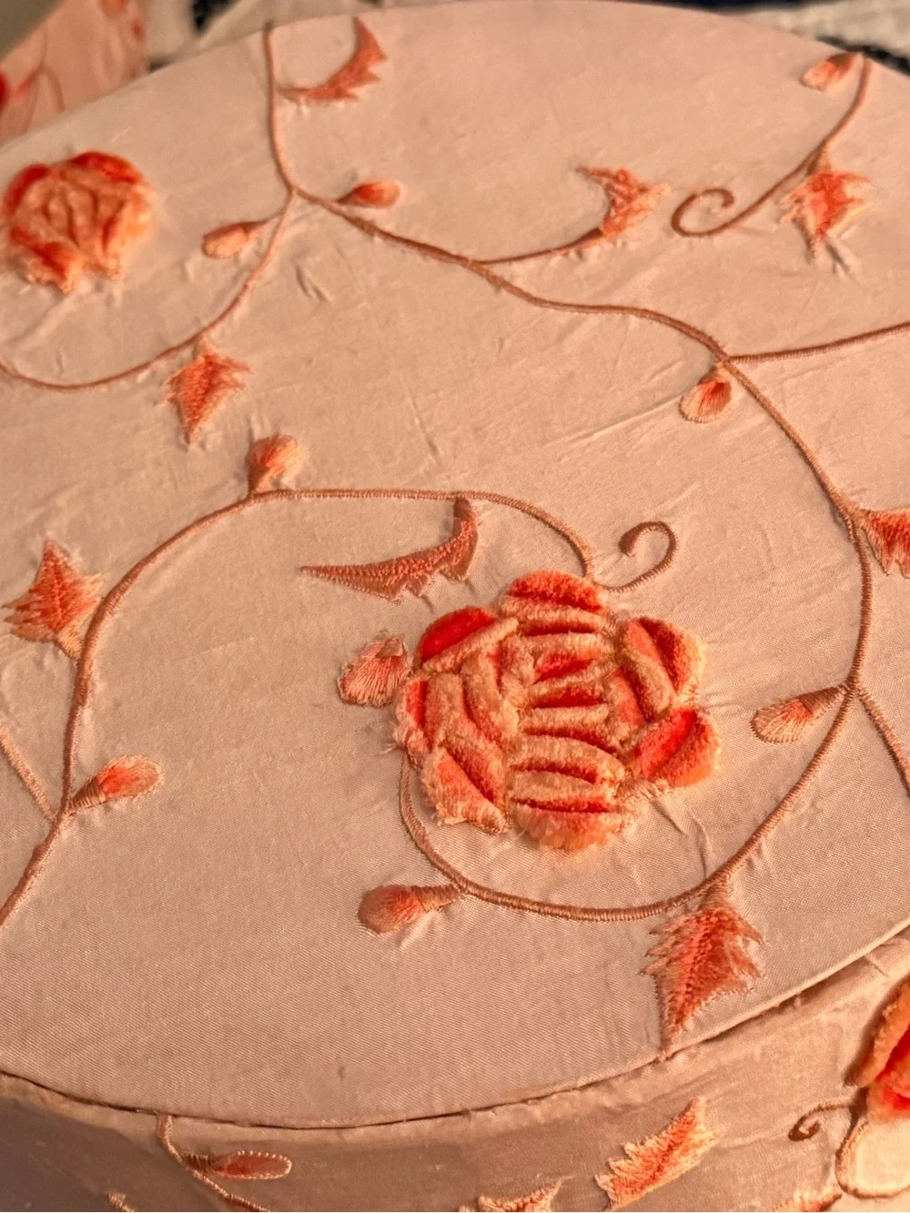 Nonnie Waller’s Peach Blossom Silk & Velvet Cushioned Hat Notion Box